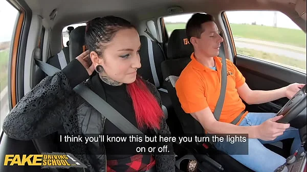 FakeDrivingSchool Tattoo Babe Sharlotte Thorne Smokes Instructors Cock