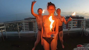 Two beautiful teens Lea and Melonie have fun without panties at the party