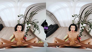 Brunette Mini Mitzi rides cock in reverse cowgirl position