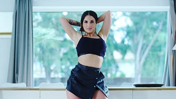 Medusa fucks with a young man, showcasing her trimmed pussy and big tits.