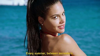 Two beautiful latinas enjoy passionate sex on the beach with intensity.