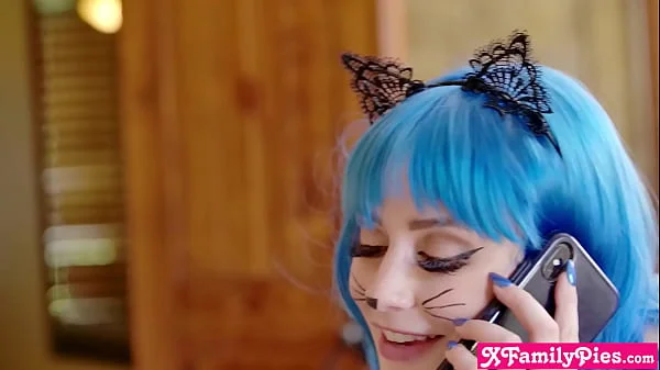 Teen stepsister kitty cat Jewelz Blu played with stepbro who was allergic