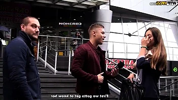 threesome in nature with cute blonde hooker