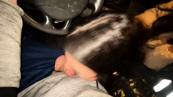 Double blowjob while driving a van