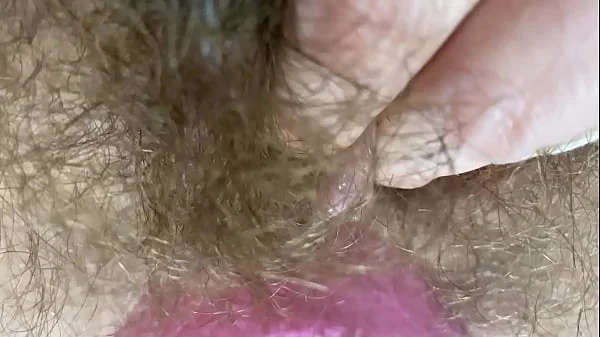 Extreme Closeup Big clit Rubbing orgasm wet hairy pussy