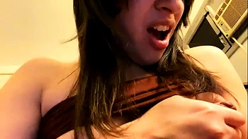 Cute curly brunette solo webcam masturbation