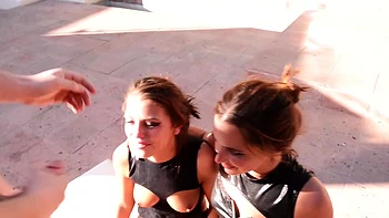 Two insatiable whores Gabriella Paltrova and Adriana Chechik getting fucked outdoors