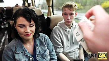 Bus sex in the cowgirl pose with a big-boobed brunette Federika