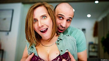 Bald guy with a big cock fucked a long-legged girlfriend Becka Benty