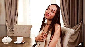 Stunning mature brunette Macy Ann stimulates her hungry vagina