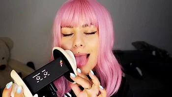 Pink hair babe ear licking: Amateur, Solo  Tease Porn