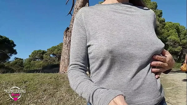 nippleringlover walking on the beach and flashing pierced tits with huge pierced nipples and big nipple rings