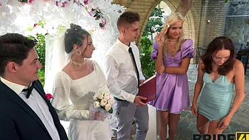 Two brides get fucked by guys in a steamy group scene