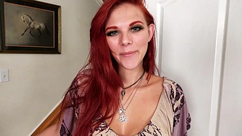 Redhead beauty Devyn Lux plays with her pussy in high heels