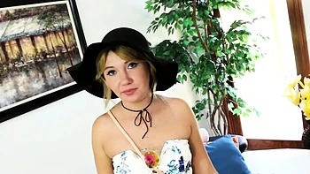 Freckled blonde fucktoy milks for first time on camera