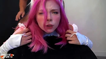 Pink Haired Beauty Deep Sucking Dick & Had Assfucking Until Cum Inside