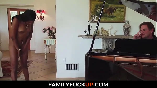 FamilyFuckUp.com - Caucasian Stepdad Bangs his Ebony Step-Daughter and Feed her with Jizz