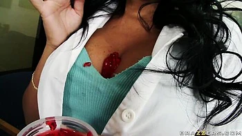 Silicone-boobed brunette Angelica Heart impaled in the ass