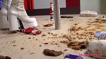 Dancing on Food with White High Heel Boots