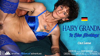 Hairy Grandma Carlene Gets Fucked While Wearing Blue Stockings