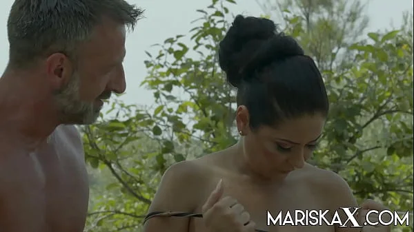 MARISKAX Mariska takes on two dicks outdoors