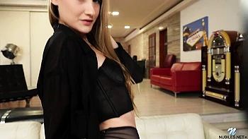 Astonishing blonde Tiffany Tatum is touching her shaved pussy with love