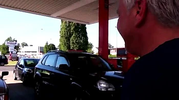 German MILF Persuaded to Fuck in Car Backseat - Shopping Trip Turns into Threesome Blowjob & Facial