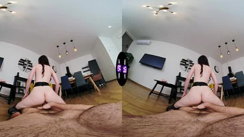 Brunette teen Luna Lynx rides big cock in VR
