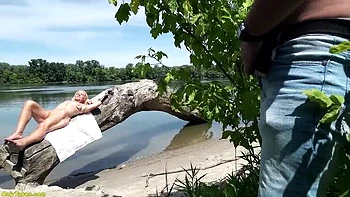 Hairy Granny Takes Hard Anal on Beach - Outdoor Fuck with Saggy Tits