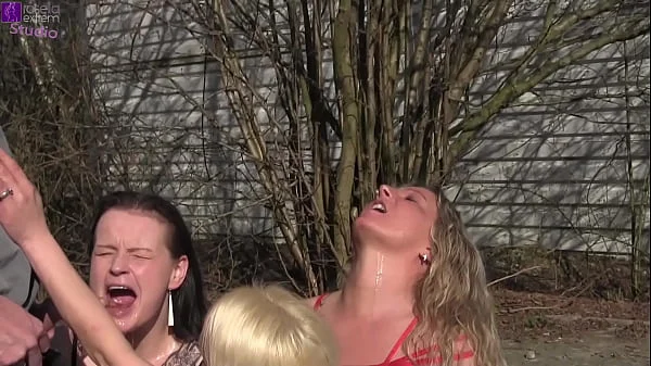 3 parking lot sluts in action! Several foreign cocks pissed us into our slut mouths!