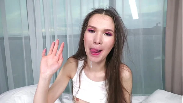 First Hard DP for Skinny Ellis Baileys, Weighing Only 38 Kilograms Showing Fantastic Gape and Cum in Mouth VG077