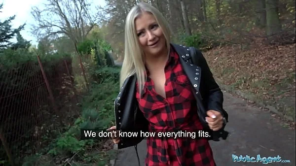 Public Agent Beautiful Busty Blonde takes her clothes off in the woods before fucking