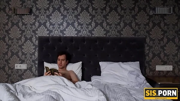 PORN. During dinner gal gives stepbro blowjob followed with sex on bed