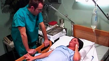Brunette takes two big shafts in a hospital room ft. Ariana Jollee: Doggy, Anal  Cumshot Porn