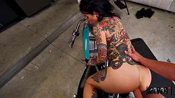 Squirting Biker Babe Fucks Mechanic