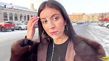 Public Cumwalk With Stranger For Money. Huge Jism On Face, Slut
