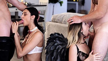 Hot blonde and sexy brunette lesbians