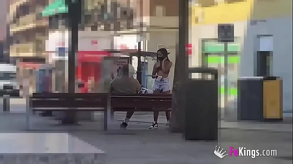 Young 'n shy babe seduces random guys in the streets of Madrid!