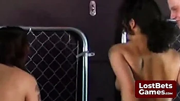 Big-Tit Lesbian Teen Gets Spanked After Losing Bet