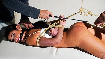 Tight bondage session with a long-legged brunette Asandra Dewy