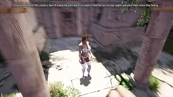 Lara Croft 3D cachonda monta enorme polla estatua, primera vez anal