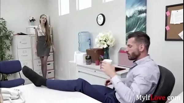 Skinny milf at work