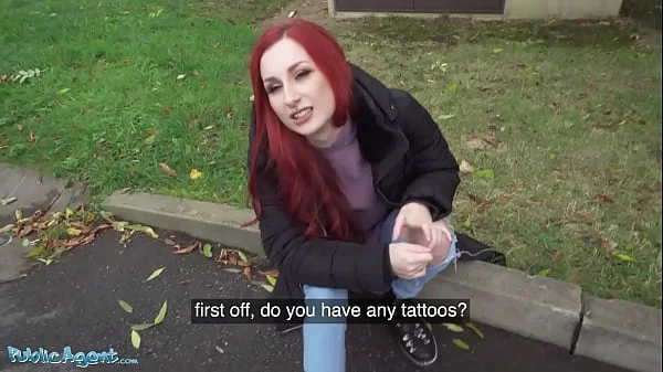 Public Agent Redhead Brit Shows Off Her Pierced Tits Before Basement Fuck Creampie