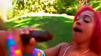 Ebony mit fettem Arsch fickt und saugt im Doggy & Cowgirl