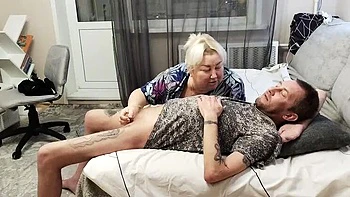 MILF stepmom deepthroats and swallows cum