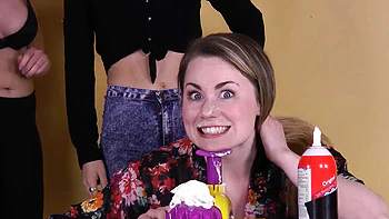 Helena & Olive Play Lesbian Strip Game with Chocolate Cream Facial