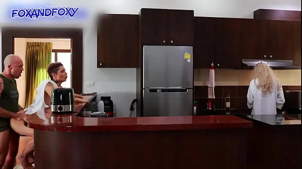 Almost caught surprise anal creampie ass fucking close to mother-in-law cooking breakfast