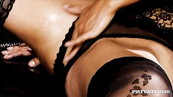 Lena Cova and Suzie Carina's oiled lingerie pussy lick