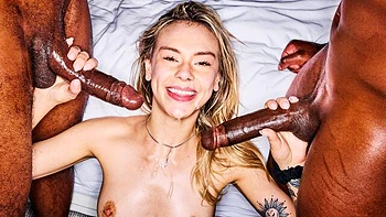 Hot blonde Mannie Coco gets FMM interracial fucked