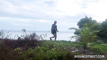 Skinny Brunette Sakura Hell Pisses Outdoors Teen Ass